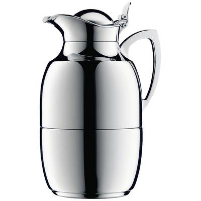 Carafe isotherme en argent au design élégant et à la surface brillante, adaptée aux boissons chaudes et froides.