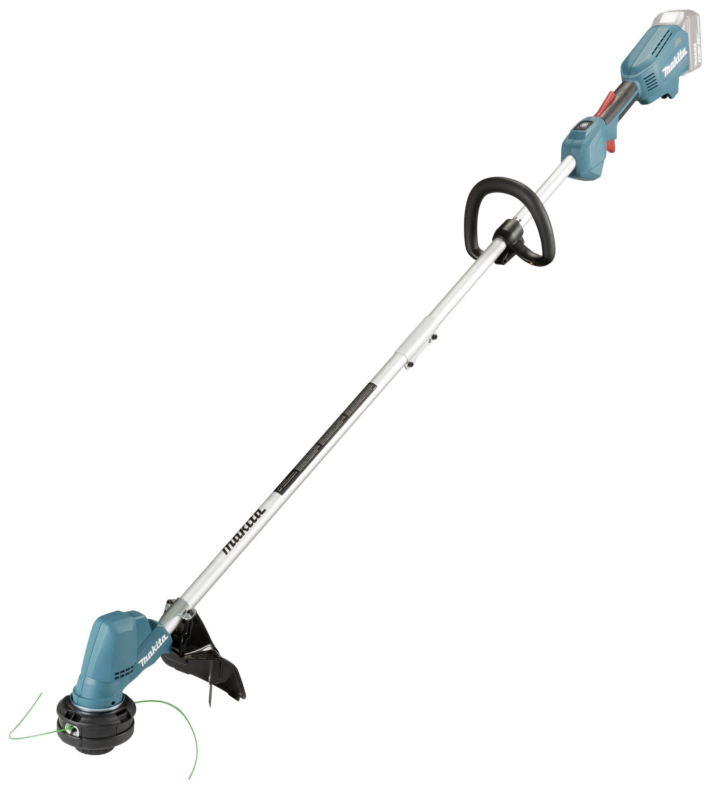 Coupe-bordure sans fil en bleu et noir avec poignée ergonomique et manche réglable, adapté aux travaux de jardinage précis.