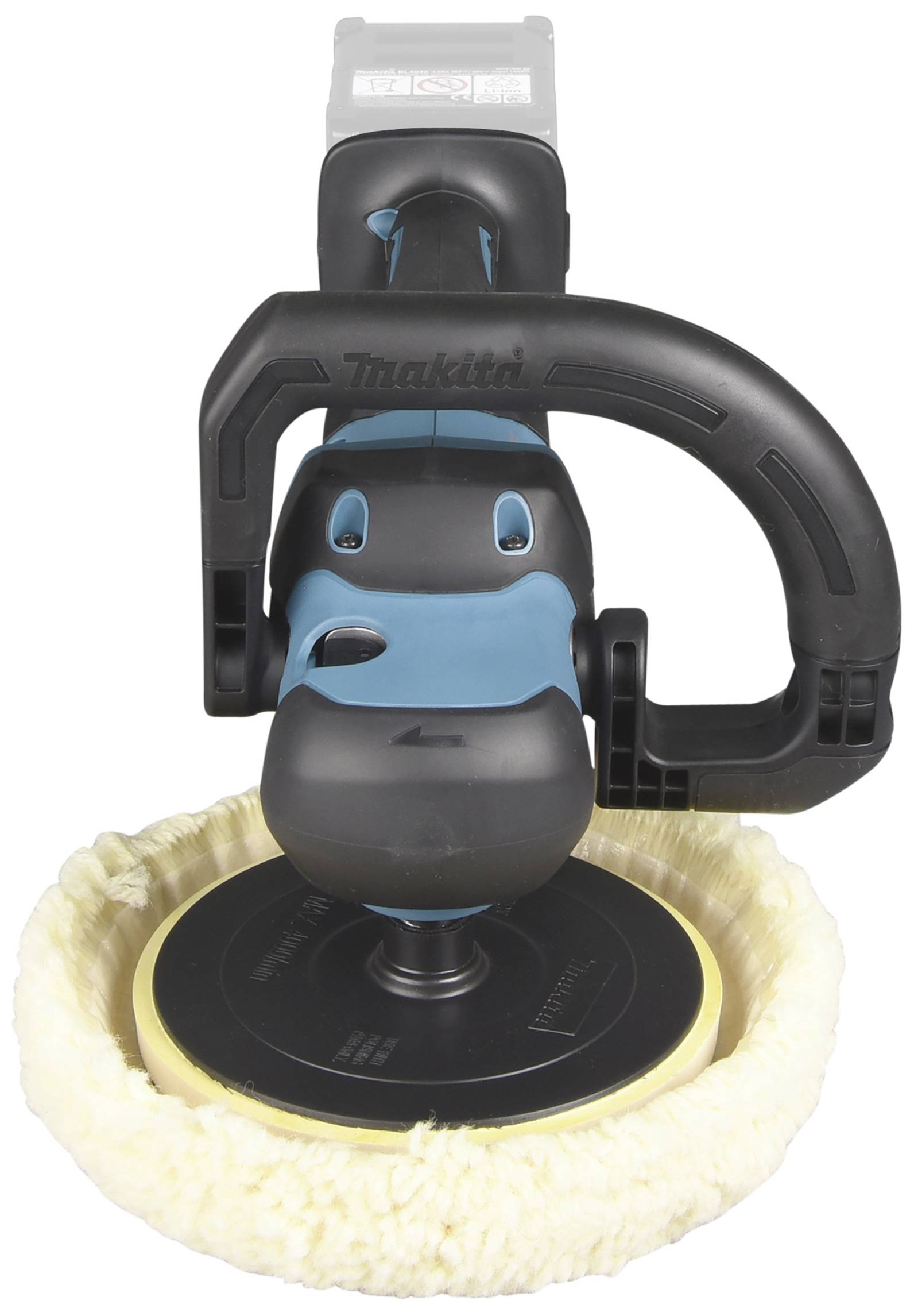 Un appareil de polissage puissant, alimenté par batterie, doté d'une poignée ergonomique et d'un disque de polissage doux, adapté au traitement professionnel des surfaces.