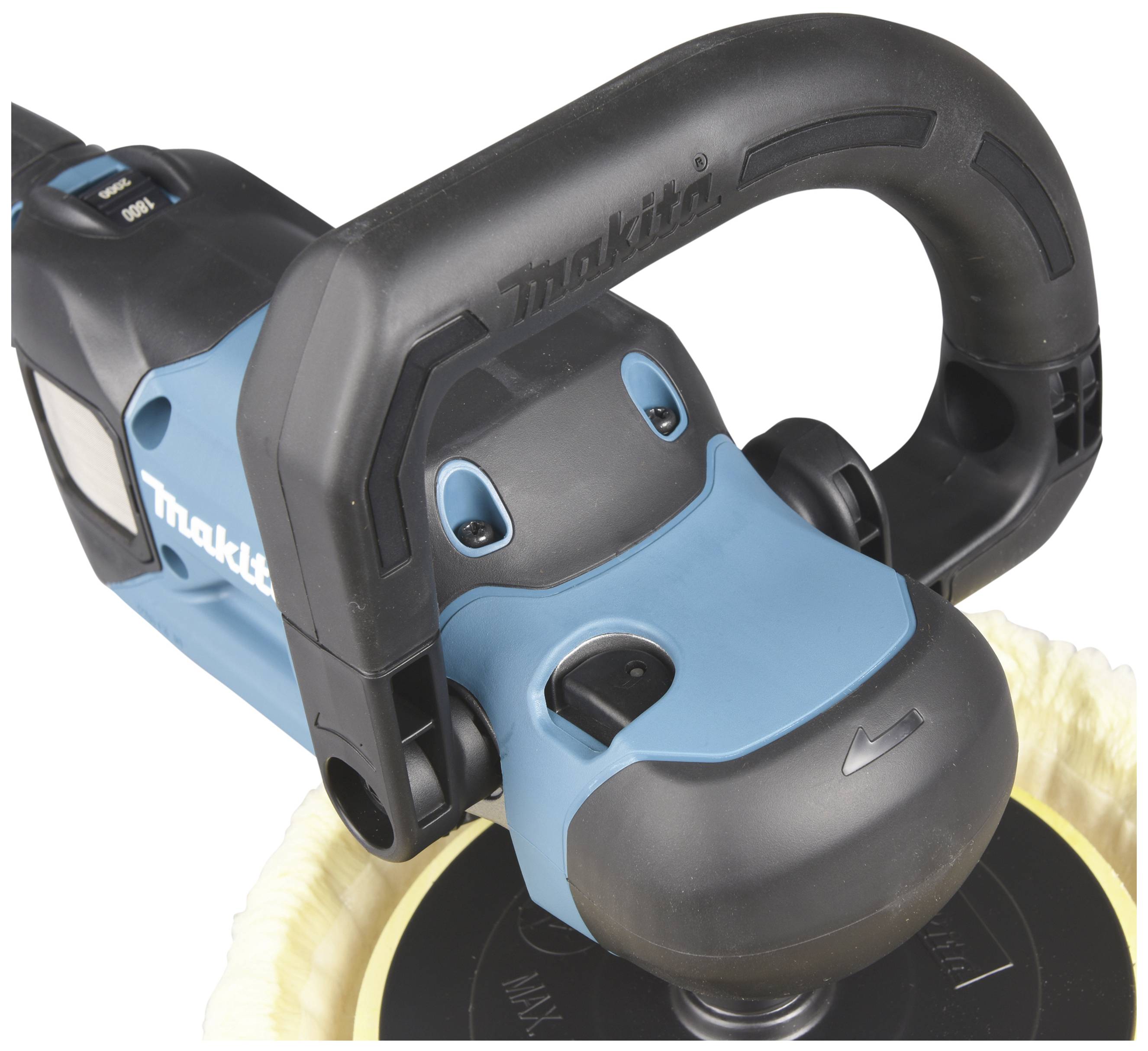 Un appareil de polissage électrique de couleur bleue et noire, utilisé pour le traitement des surfaces.