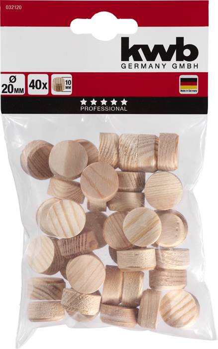 Chevilles en bois de KWB Germany, diamètre de 20 mm, lot de 40 pièces, adaptées pour le travail professionnel du bois.