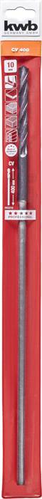 Foret 'kwb' en rouge, avec longueur et diamètre imprimés. Adapté pour le béton et la pierre.