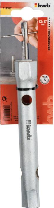Support de foret avec emballage de KWB, photo de produit. Support métallique pour un perçage précis. Adapté pour des forages de 13-17 mm.