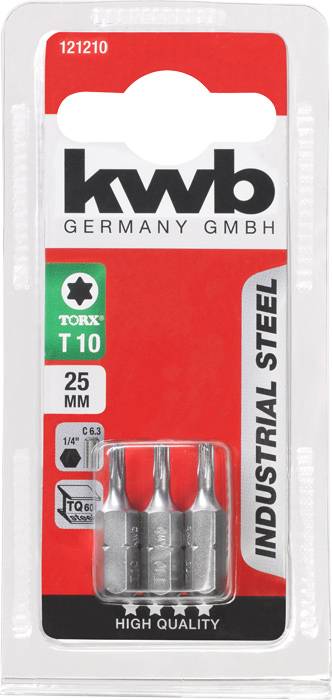 'Embout industriel Torx T10, 25 mm de kwb Germany GmbH. Contient trois embouts. Convient aux travaux artisanaux de haute qualité.'
