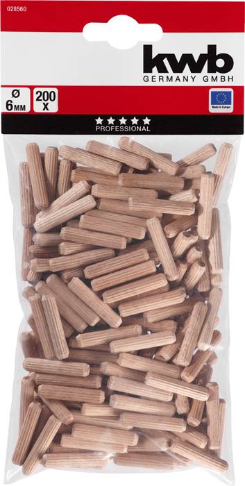 Sachet de 200 chevilles en bois de Kwb Germany GmbH, diamètre de 6 mm. Emballage pour applications professionnelles.