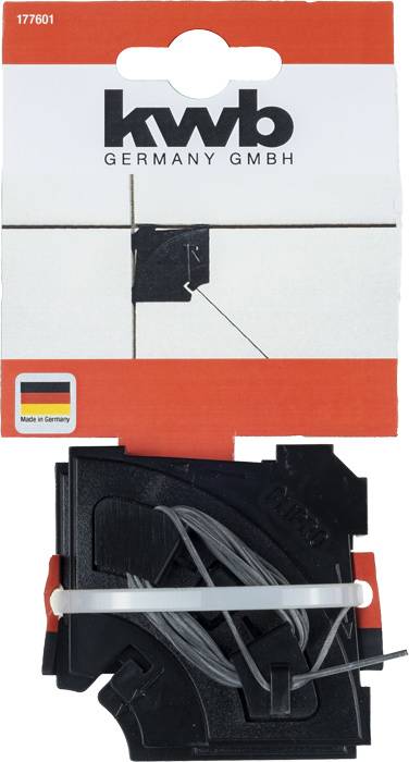 Emballage pour cassette de fil de rechange de kwb Germany GmbH, Made in Germany, illustrée avec du fil blanc et noir.