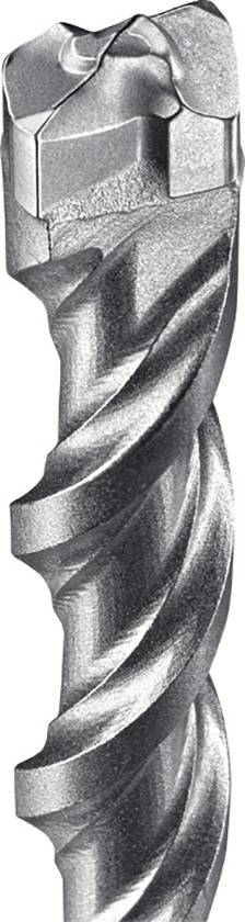 Foret en acier avec rainures hélicoïdales et pointe tranchante ; adapté pour les matériaux durs tels que le béton ou la pierre.