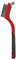Une brosse métallique avec une poignée en plastique rouge et des poils argentés, utilisée pour nettoyer des surfaces et éliminer la rouille.
