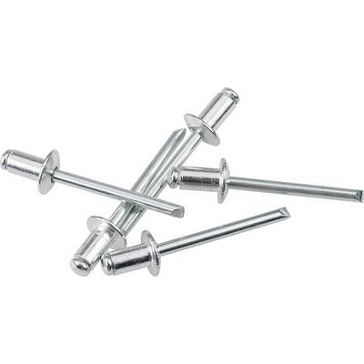 Cinq rivets borgnes en argent reposent sur une surface blanche.