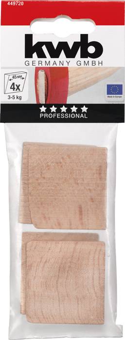 L'emballage contient quatre feuilles de papier de verre rectangulaires, marquées comme '4x 45 mm², 3-5 kg, Professionnel'. Marque : kwb, Germany GmbH.