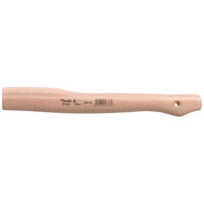 Manche de marteau en bois à surface lisse, légèrement courbé et percé à l'extrémité pour la suspension. Les dimensions et le code-barres sont imprimés dessus.
