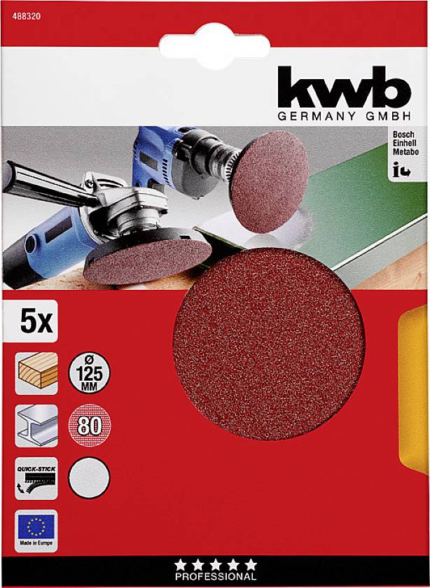 Lot de disques à tronçonner (5 pièces) pour meuleuse d'angle, diamètre 125 mm, adapté au bois, métal, plastique. Comprend un disque à tronçonner rouge.