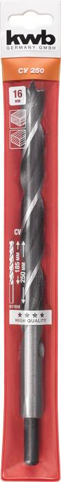 Foret de 'kwb' en emballage rouge, adapté pour le métal, le bois et le plastique, diamètre 19 mm, longueur 250 mm, acier CV.