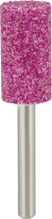 Un embout cylindrique rose avec tige métallique, utilisé pour le meulage ou le polissage dans l'artisanat ou l'industrie.