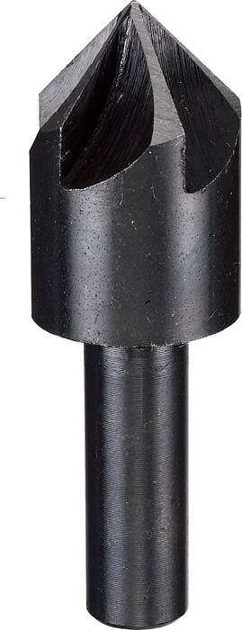 Fraise conique en métal, vue de face. Outil pour l'alésage de trous, insert conique en haut, tige lisse en bas.