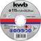 Disque à tronçonner de la marque 'kwb', diamètre 115 mm, épaisseur 1,0 mm, alésage 22,23 mm. Vitesse maximale 80 m/s, adapté pour l'inox.