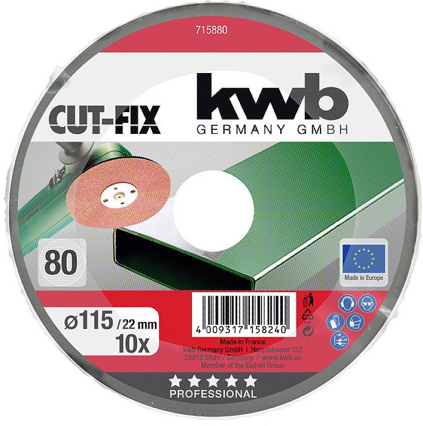 Un disque à meuler de KWB, diamètre 115 mm, alésage 22 mm, grain 80, adapté pour l'usinage des métaux, avec indicateur de fabrication UE.
