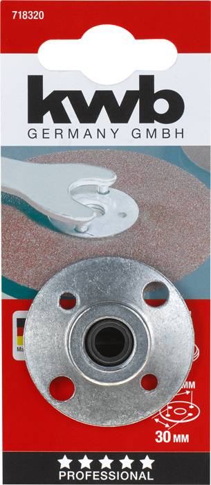 Boîte d'emballage kwb avec pièce de rechange pour meuleuse d'angle et une clé à molette. Texte 'kwb Germany GmbH' et 'Professional'.