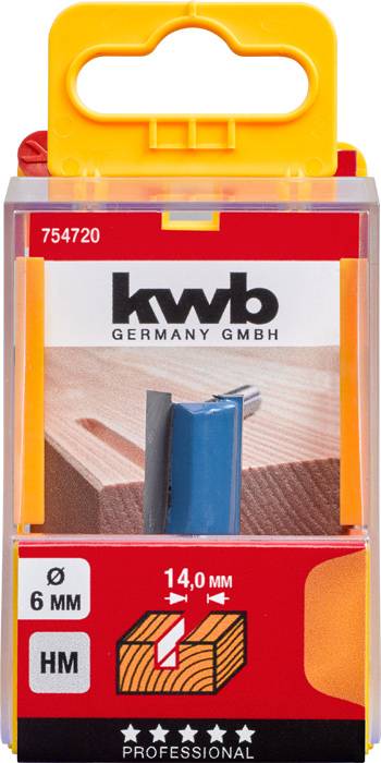 'Foreur à tête de vis professionnel KWB, diamètre 6 mm, profondeur de coupe 14 mm, adapté pour le bois, en emballage orange.'