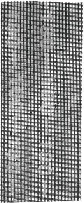Un motif graphique noir et blanc avec des lignes verticales et diagonales, répétant verticalement le texte 'FOO FOO FOO FOO'.
