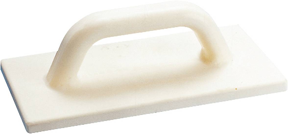 Truelle en plastique blanc avec poignée, utilisée pour lisser les surfaces lors de travaux de construction et de rénovation.