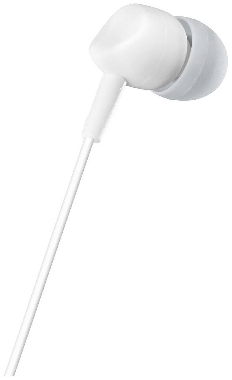 Écouteurs intra-auriculaires blancs avec fil.