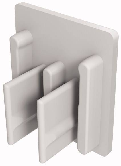 Un support de rangement blanc en plastique avec trois compartiments pour stocker des objets.