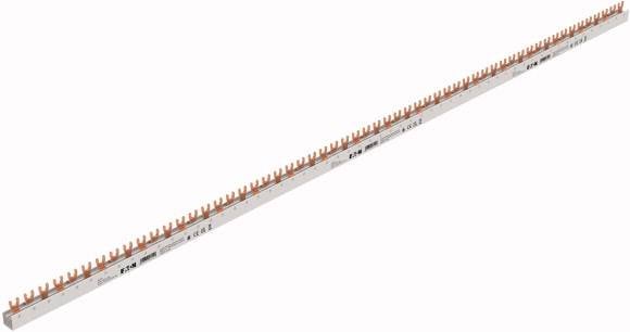 Barre de cuivre Eaton ; 1 pôle, 12 x 1,5 mm, courant nominal 80 A. Utilisée pour la distribution d'énergie électrique dans les armoires électriques.