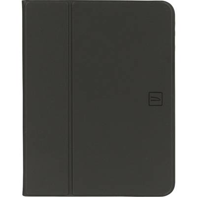 Étui noir pour tablette ou livre, au design épuré avec un symbole légèrement visible sur la face avant.