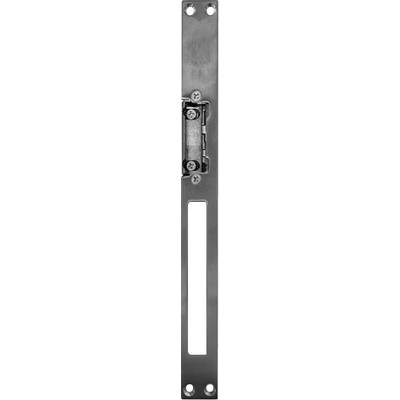 Un objet rectangulaire en métal avec des trous de vis aux coins. Il contient un mécanisme qui pourrait potentiellement contrôler une partie mobile.