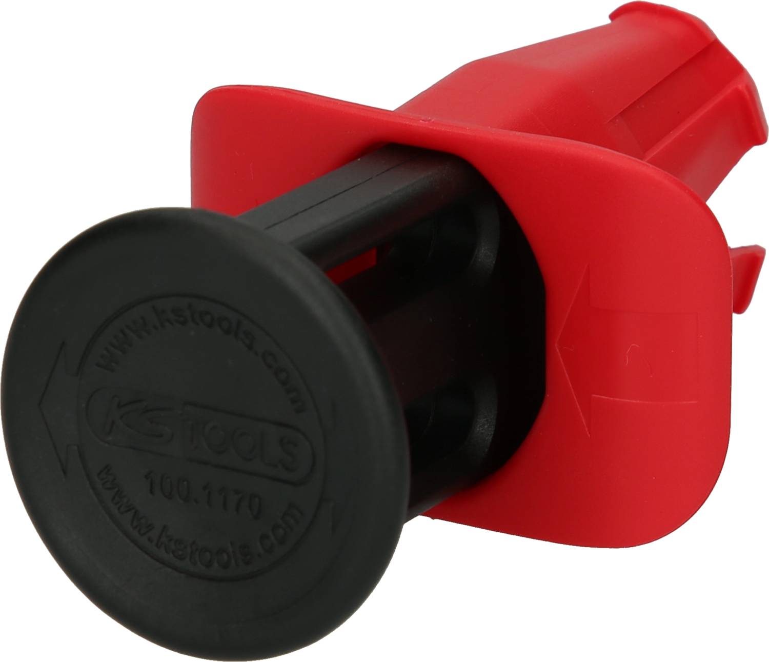 Outil rouge avec manche noir et inscription 'KStools' sur le dessus. Probablement utilisé à des fins mécaniques.