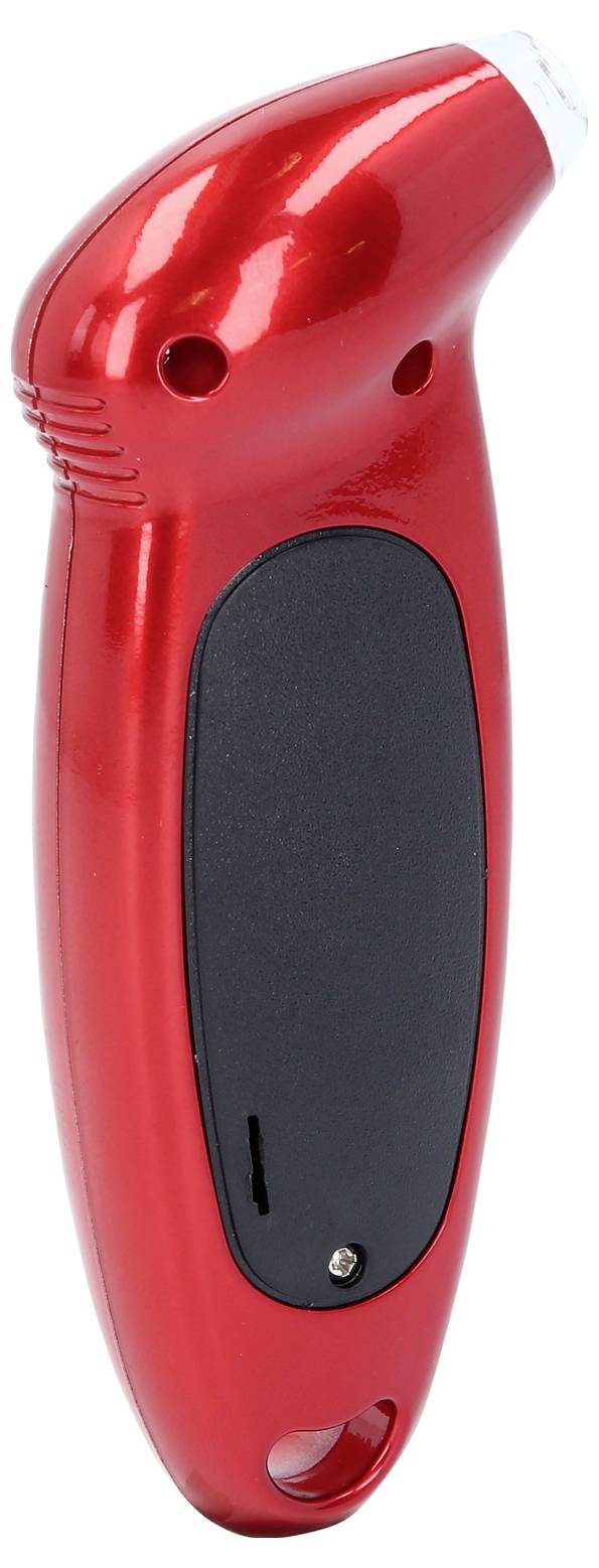 Tire-bouchon électrique portatif rouge avec panneau de poignée noir et coupe-foil, présenté sur fond blanc.