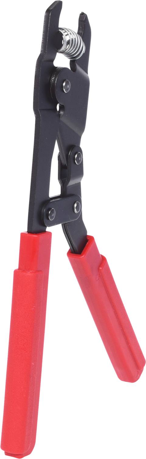 Un outil noir avec des poignées rouges, ressemblant à un coupe-câble. Il comporte un ressort à son extrémité.
