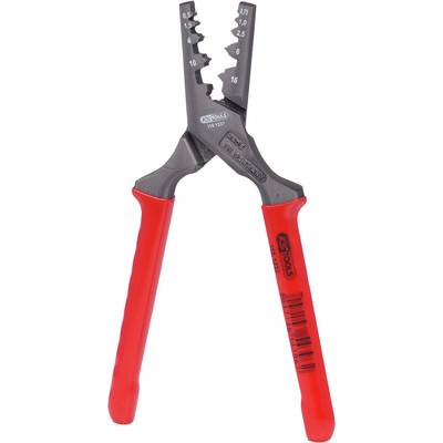 Pince à dénuder rouge avec échelle pour différents diamètres de câbles. Elle est utilisée pour retirer l'isolation des câbles.