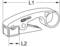 Diagramme en noir et blanc d'un coupe-tubes avec poignée, zone de lame et marquages de longueur 'L1' et 'L2'. Logo de marque 'KSTools' visible.
