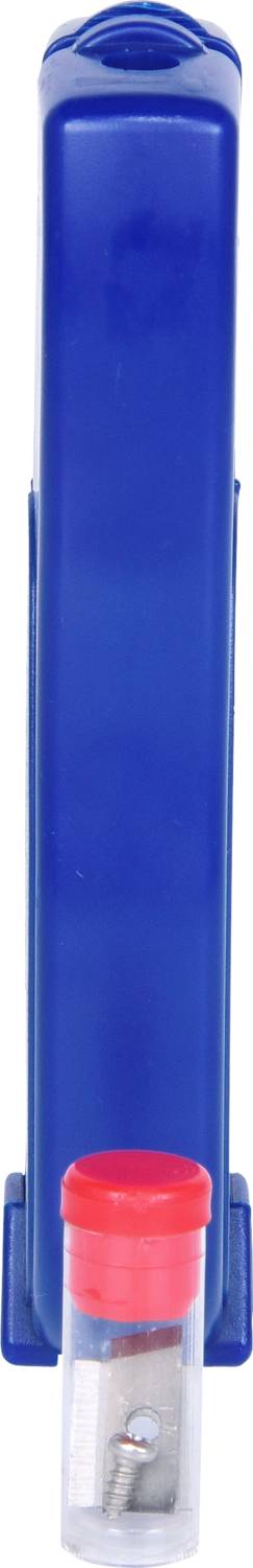 Classeur bleu avec une zone transparente rouge à la base.
