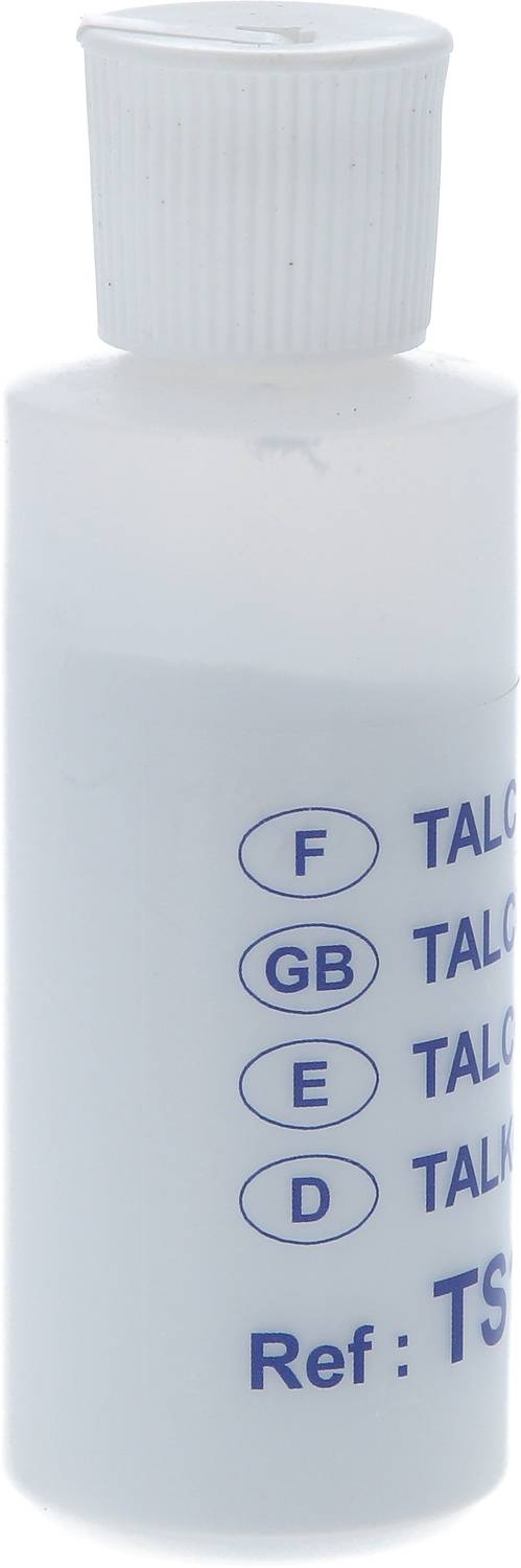 Une bouteille en plastique blanc avec un bouchon à vis, probablement destinée à des produits cosmétiques ou de soin, portant une écriture bleue sur le côté.