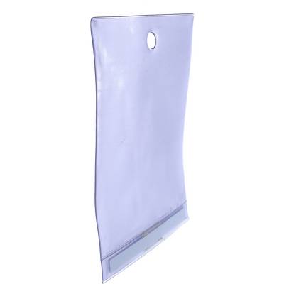 Boîtier en plastique transparent et rectangulaire, comportant un trou sur le dessus, probablement destiné à la conservation de documents.
