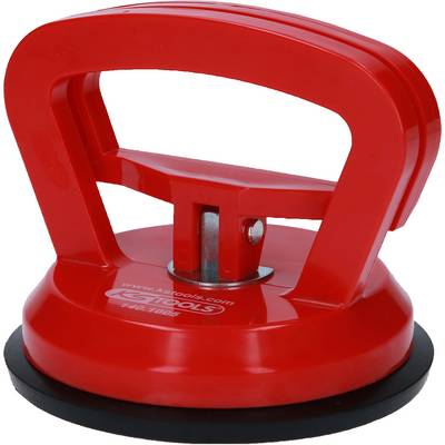Levier à ventouse rouge en plastique, avec poignée ergonomique pour la fixation et le déplacement sécurisé de surfaces lisses.