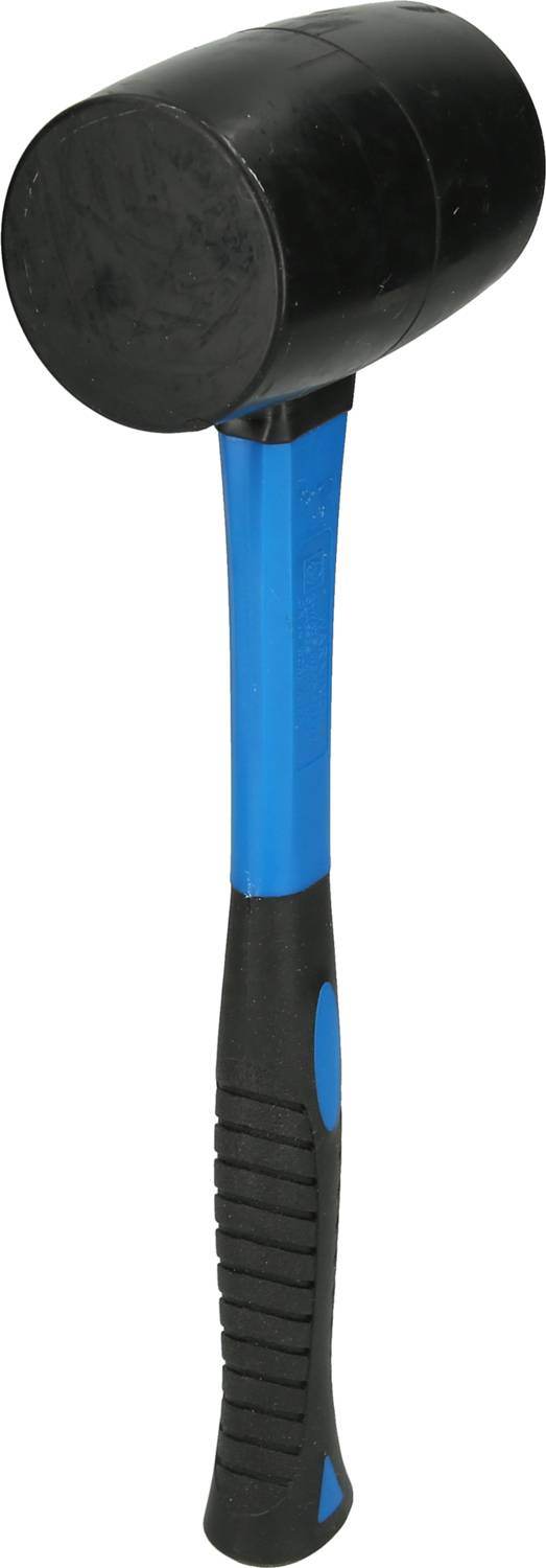 Un marteau en caoutchouc à manche bleu-noir. Principalement utilisé pour travailler les surfaces sans les endommager.