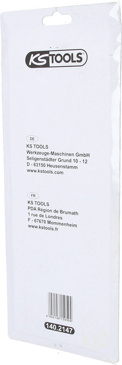 Une enveloppe d'expédition portant l'inscription 'KS TOOLS' avec des informations d'adressage en Allemagne et en France. Comprend également une adresse de site web.