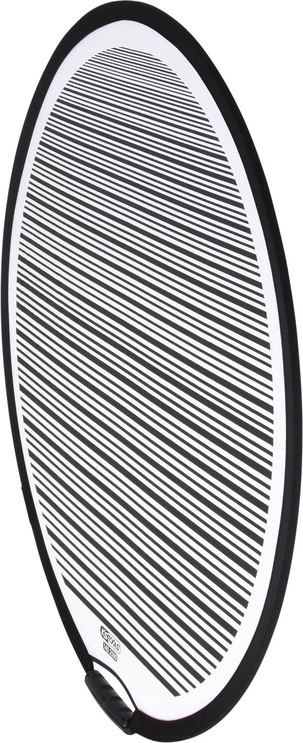 Un cadre ovale noir avec des rayures horizontales noir et blanc à l'intérieur.