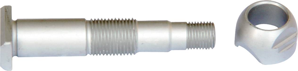 Vis en métal avec filetage à côté d'un écrou de fixation, présentée sur un fond blanc.