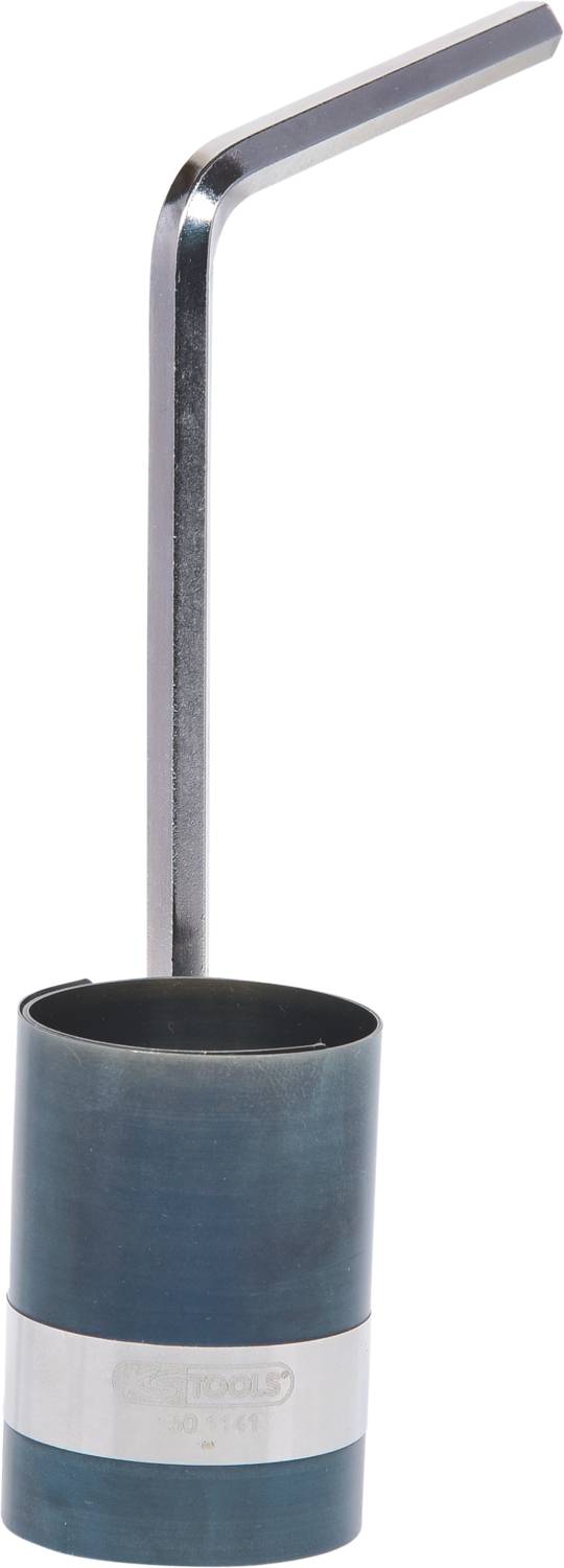 Un outil métallique à corps cylindrique et poignée coudée sur le côté. Utilisé pour l'installation ou le retrait de rouleaux.