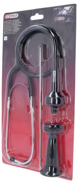 Kit de stéthoscope automobile 'KS Tools' dans son emballage, comprend un tube flexible et une sonde, utilisé pour détecter les bruits du moteur.