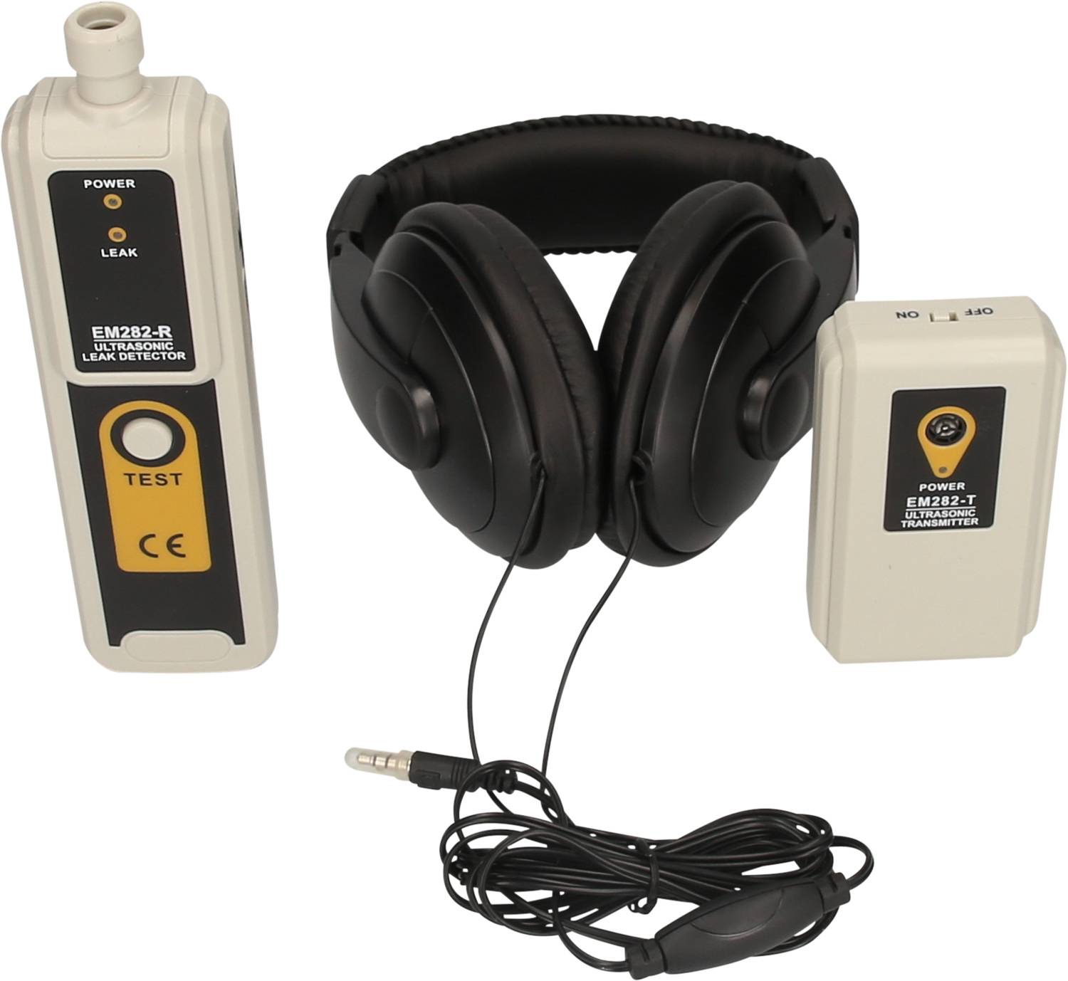 Ensemble détecteur de fuites EM22-R avec écouteurs, appareil de test et unité de contrôle du volume. Adapté pour la détection acoustique des fuites.
