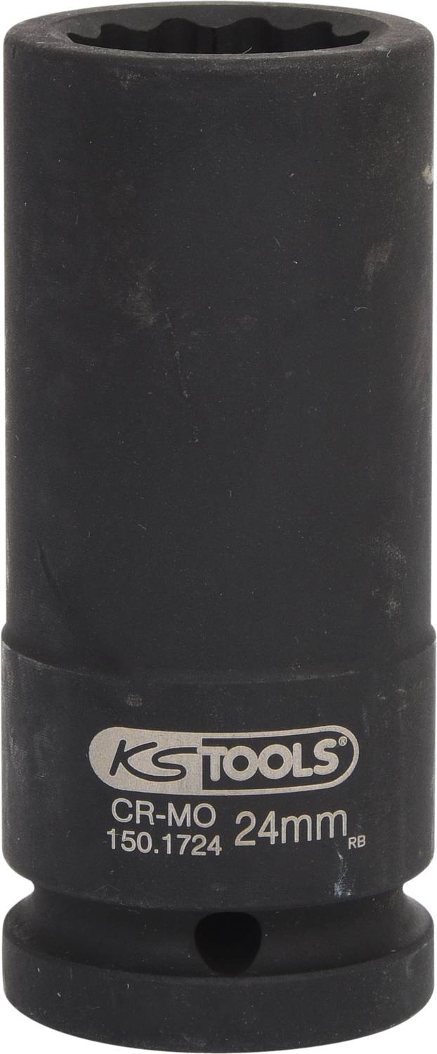 Douille hexagonale KS Tools en acier CR-MO, taille 24 mm, forme cylindrique, surface noire.