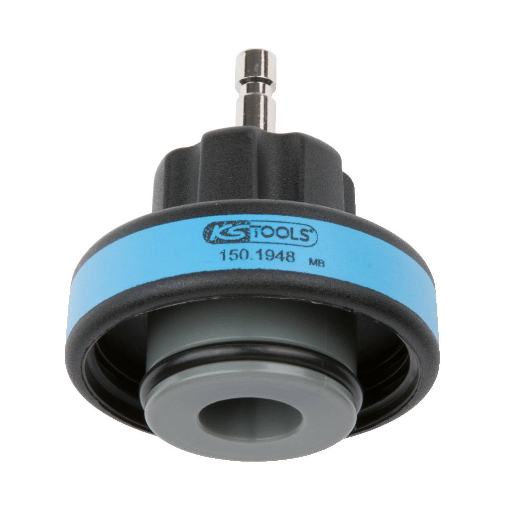 Adaptateur de purge d'air avec anneau bleu et inscription '150.1948'. Utilisé pour la purge d'air des véhicules.