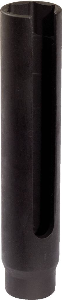 Un objet métallique noir cylindrique avec une longue fente le long du côté.