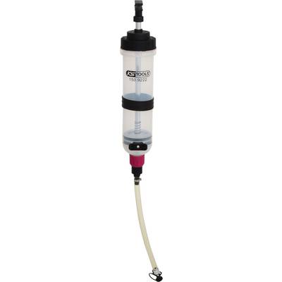 Un cylindre transparent avec un tube, probablement un dispositif de laboratoire pour le transfert de liquides ou le prélèvement d'échantillons.